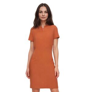 Flutterbye Textured Short Sleeve Orange Sheath Vintage 70's Dress Size M